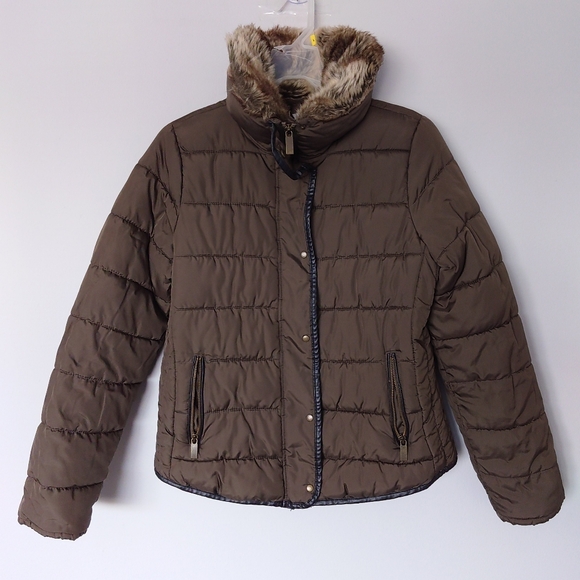 Old Navy Faux Fur Trim Puffer jacket Army Green / Olive - Picture 1 of 10